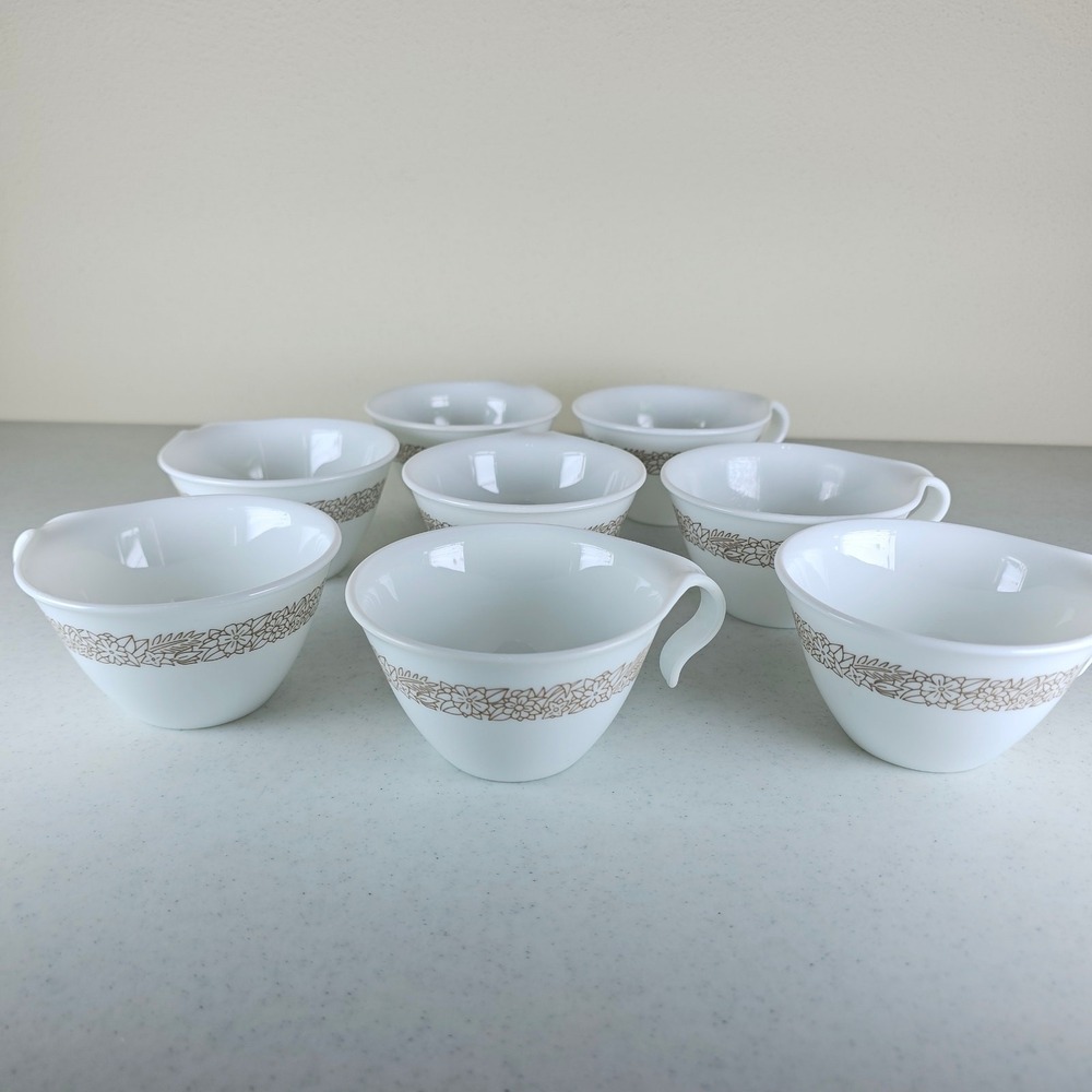 Set of 8 Vintage Corelle WOODLAND‎ BROWN Hook Handle Coffee/Tea Cups.